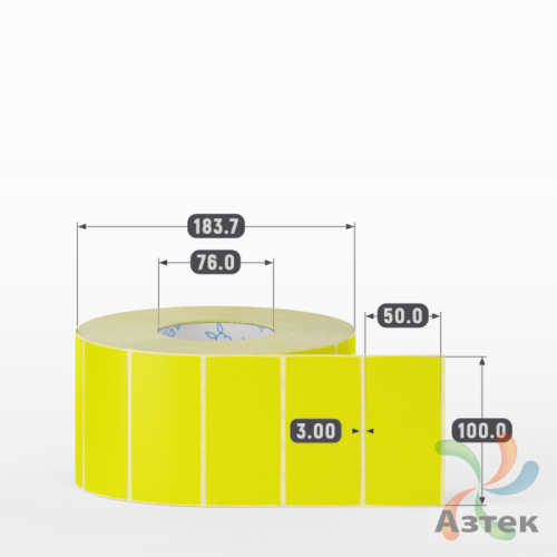Этикетка 100х50 цветная (рядов 1 по 3000 шт) полуглянцевая, втулка 76 мм (к) цвет - Желтый  