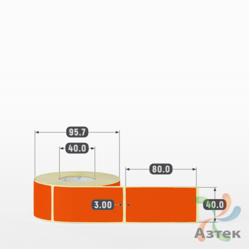 Термоэтикетка 40х80 Termo ECO цветная (рядов 1 по 500 шт), втулка 40 мм (к) цвет - Pantone Orange 021 U, 
