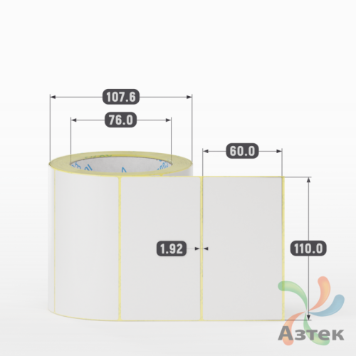 Термотрансферная этикетка 110х60 (рядов 1 по 500 шт) Полуглянец в рулоне, втулка 76 мм (к) IQ code