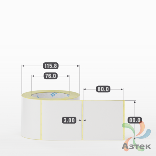 Термотрансферная этикетка 80х80 (рядов 1 по 500 шт) Полуглянец в рулоне, втулка 76 мм (к) IQ code