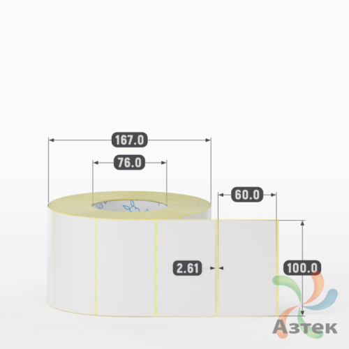 Термотрансферная этикетка 100х60 (рядов 1 по 2 000 шт) Полуглянец в рулоне, втулка 76 мм (к) IQ code