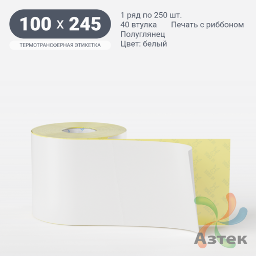 Термотрансферная этикетка 100х245 (рядов 1 по 250 шт) Полуглянец в рулоне, втулка 40 мм (к) IQ code