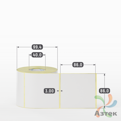 Термотрансферная этикетка 86х86 (рядов 1 по 500 шт) Полуглянец в рулоне, втулка 40 мм (к) IQ code