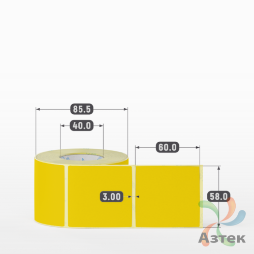 Термоэтикетка 58х60 Termo ECO цветная (рядов 1 по 500 шт), втулка 40 мм (к) цвет - Pantone Yellow U, 
