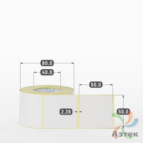Термотрансферная этикетка 50х50 (рядов 1 по 500 шт) Полуглянец в рулоне, втулка 40 мм (к) IQ code
