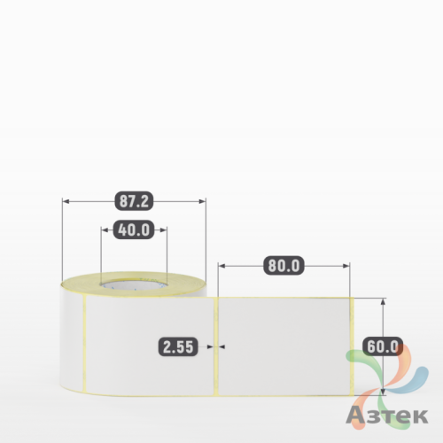 Термотрансферная этикетка 60х80 (рядов 1 по 400 шт) Полуглянец в рулоне, втулка 40 мм (к) IQ code