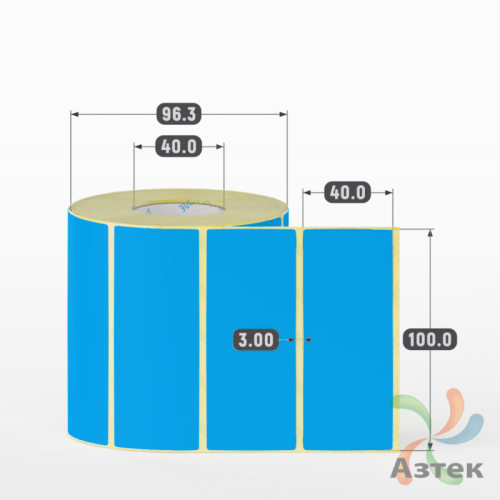 Термоэтикетка 100х40 Termo ECO цветная (рядов 1 по 1000 шт), втулка 40 мм (к) цвет - Pantone Process Cyan U, 