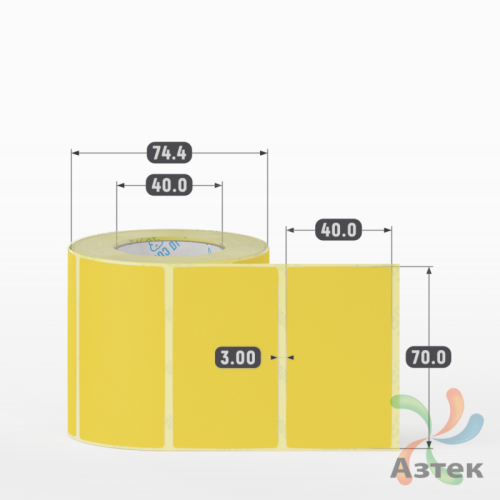 Термоэтикетка 70х40 Termo ECO цветная (рядов 1 по 500 шт), втулка 40 мм (к) цвет - ЖелтыйPantone 107 U, 