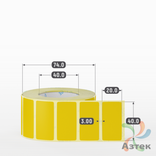 Этикетка 40х20 цветная (рядов 1 по 1000 шт) полуглянцевая, втулка 40 мм (к) цвет -  Pantone Yellow C 