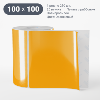 Этикетка цветная 100х100/Полипропилен съемный клей/рядов 1 по 250/25 мм (к)/Оранжевый   