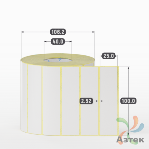 Термотрансферная этикетка 100х25 (рядов 1 по 2 000 шт) Полуглянец в рулоне, втулка 40 мм (к) IQ code