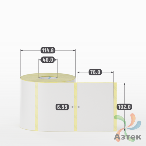 Термотрансферная этикетка 102х76 (рядов 1 по 800 шт) Полуглянец в рулоне, втулка 40 мм (к) IQ code