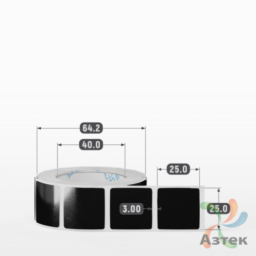 Этикетка 25х25 цветная Полипропилен (рядов 1 по 500 шт), втулка 40 мм (к) цвет - Черный   