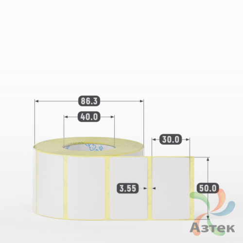 Термотрансферная этикетка 50х30 (рядов 1 по 1 000 шт) Полуглянец в рулоне, втулка 40 мм (к) IQ code