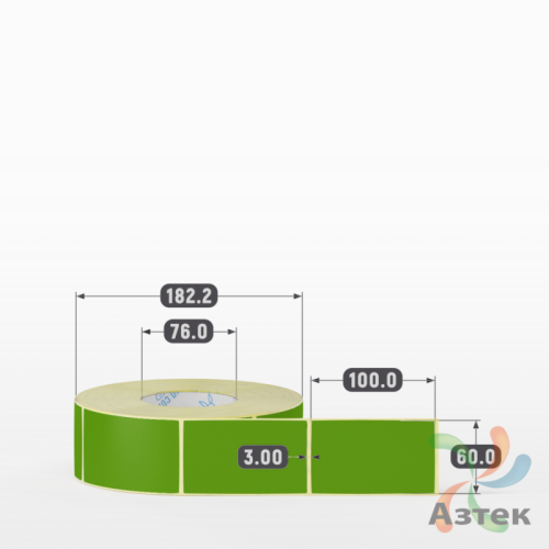 Этикетка 60х100 цветная (рядов 1 по 1500 шт) полуглянцевая, втулка 76 мм (к) цвет -  Pantone 369 C 