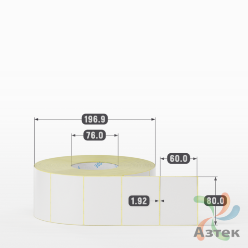 Термотрансферная этикетка 80х60 (рядов 1 по 3 000 шт) Полуглянец в рулоне, втулка 76 мм (к) IQ code