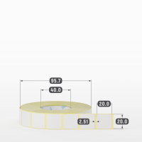Термотрансферная этикетка 20х20 (рядов 1 по 2 000 шт) Полуглянец в рулоне, втулка 40 мм (к) IQ code