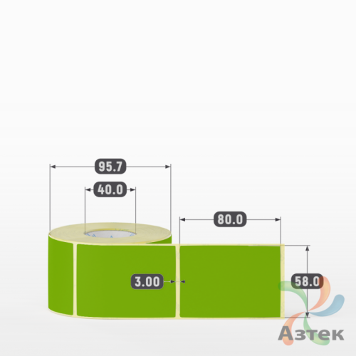 Термоэтикетка 58х80 Termo ECO цветная (рядов 1 по 500 шт), втулка 40 мм (к) цвет - Pantone 376, 