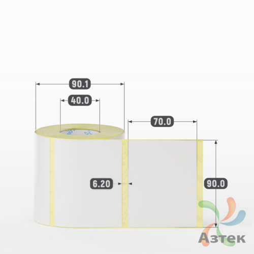 Термотрансферная этикетка 90х70 (рядов 1 по 500 шт) Полуглянец в рулоне, втулка 40 мм (к) IQ code
