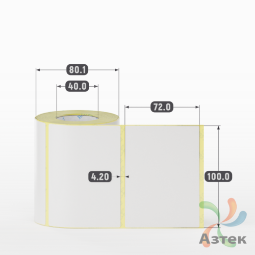 Термотрансферная этикетка 100х72 (рядов 1 по 350 шт) Полуглянец в рулоне, втулка 40 мм (к) IQ code