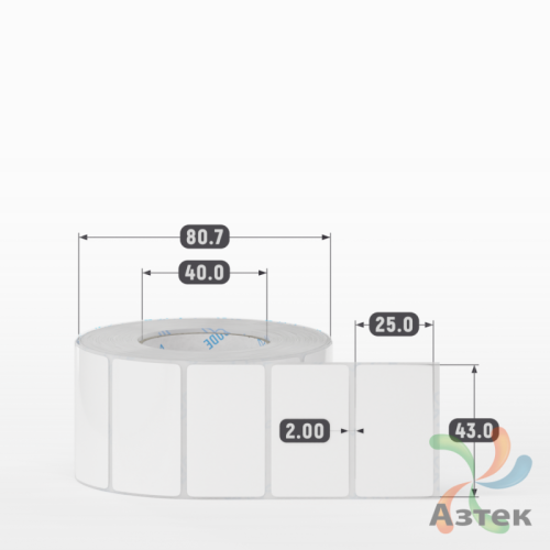 Этикетка самоклеящаяся 43х25 (рядов 1 по 1 000 шт) Полипропилен съемный клей в рулоне, втулка 40 мм (к) IQ code