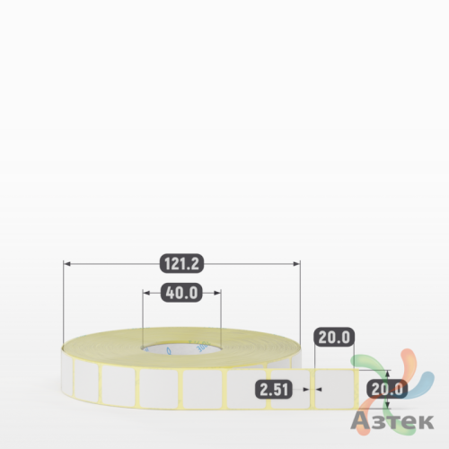 Термотрансферная этикетка 20х20 (рядов 1 по 3 500 шт) Полуглянец в рулоне, втулка 40 мм (к) IQ code