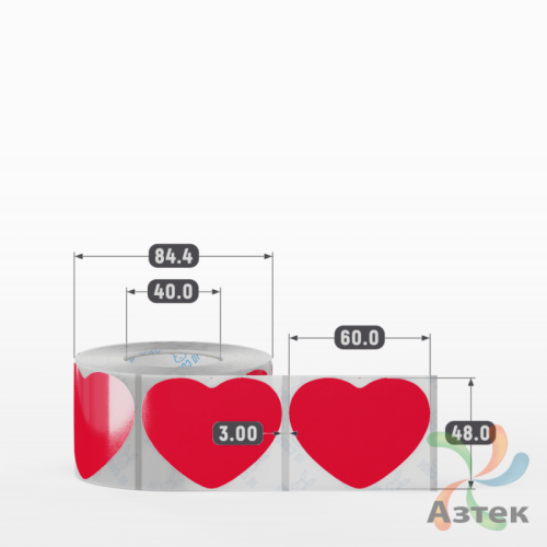 Этикетка 48х60 цветная Полипропилен (рядов 1 по 500 шт), втулка 40 мм (к) цвет -  Pantone 185 C + Черная метка 