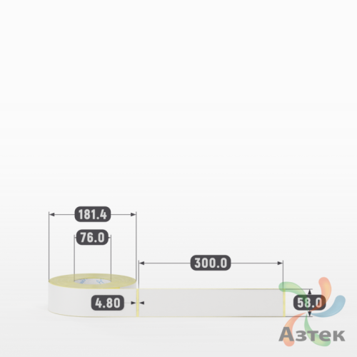 Термотрансферная этикетка 58х300 (рядов 1 по 500 шт) Полуглянец в рулоне, втулка 76 мм (к) IQ code