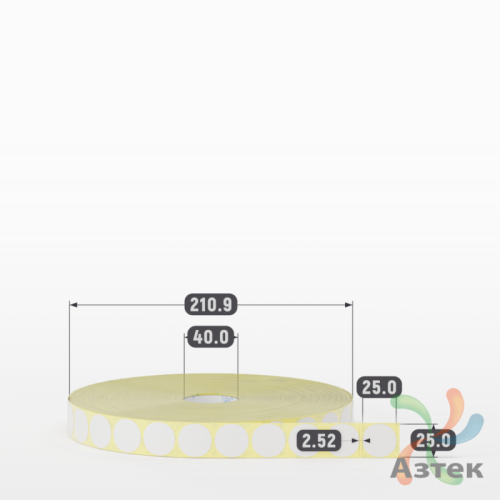 Термотрансферная этикетка круглая 25 мм (рядов 1 по 9 000 шт) Полуглянец в рулоне, втулка 40 мм (к) IQ code