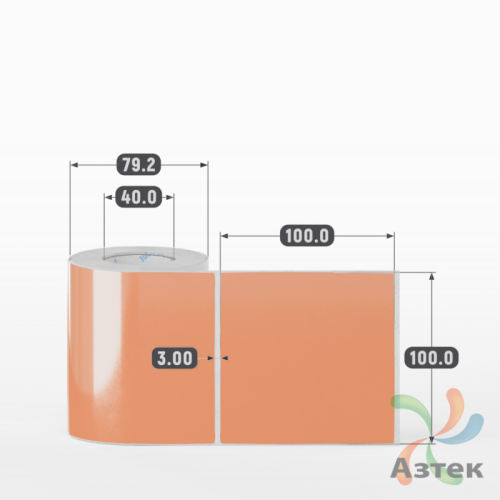 Этикетка 100х100 цветная (рядов 1 по 250 шт) полипропилен со съемным клеем, втулка 40 мм (к) цвет -  Pantone 163 C