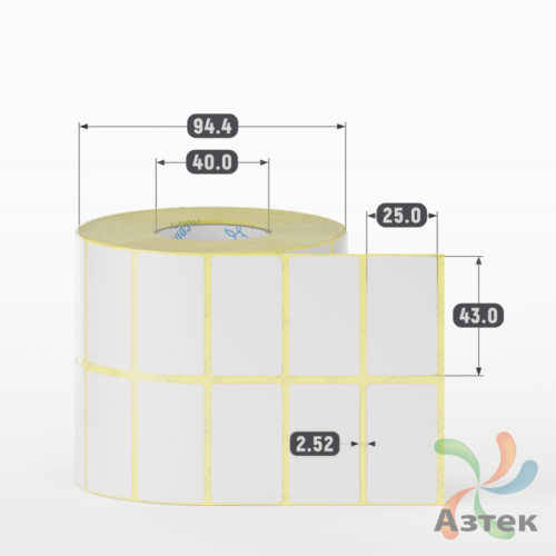 Термотрансферная этикетка 43х25 (рядов 2 по 1 500 шт) Полуглянец в рулоне, втулка 40 мм (к) IQ code