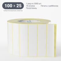 Термотрансферная этикетка 100х25 (рядов 1 по 3 000 шт) Полуглянец в рулоне, втулка 76 мм (к) IQ code