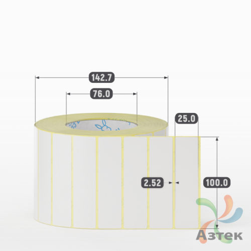 Термотрансферная этикетка 100х25 (рядов 1 по 3 000 шт) Полуглянец в рулоне, втулка 76 мм (к) IQ code