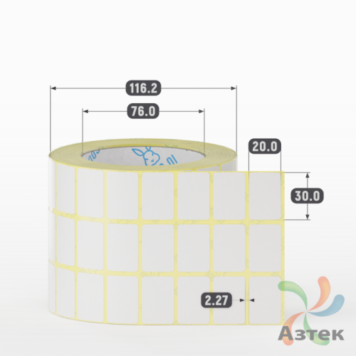 Термотрансферная этикетка 30х20 (рядов 3 по 2 000 шт) Полуглянец в рулоне, втулка 76 мм (к) IQ code