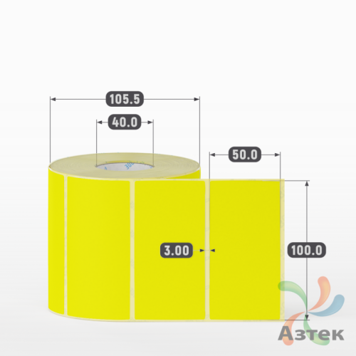 Термоэтикетка 100х50 Termo ECO цветная (рядов 1 по 1000 шт), втулка 40 мм (к) цвет - Желтый, 