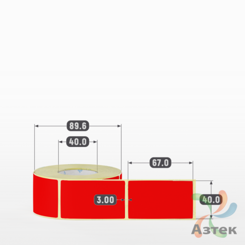 Термоэтикетка 40х67 Termo ECO цветная (рядов 1 по 500 шт), втулка 40 мм (к) цвет - Красный, 
