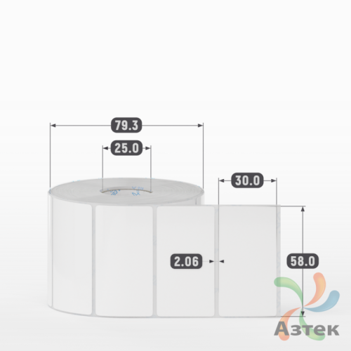 Этикетка самоклеящаяся 58х30 (рядов 1 по 1 000 шт) Полипропилен белый в рулоне, втулка 25 мм (к) IQ code 	