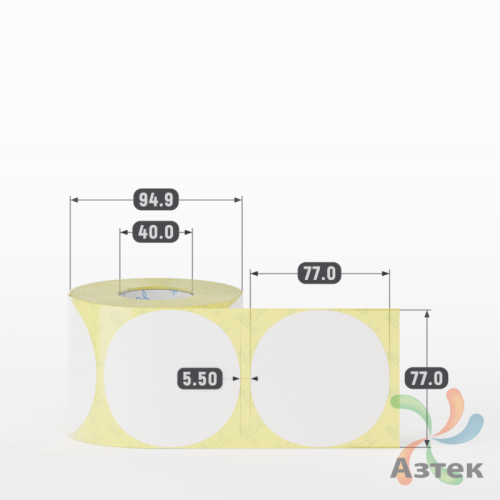 Термоэтикетка ЭКО круглая 77 мм (рядов 1 по 500 шт)  в рулоне, втулка 40 мм (к) IQ code