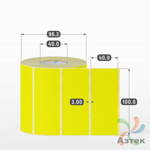 Термоэтикетка 100х40 Termo ECO цветная (рядов 1 по 1000 шт), втулка 40 мм (к) цвет - Желтый, 