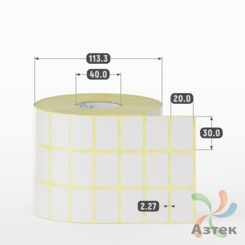 Термотрансферная этикетка 30х20 (рядов 3 по 3 000 шт) Полуглянец в рулоне, втулка 40 мм (к) IQ code