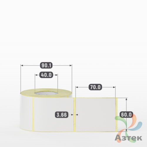 Термотрансферная этикетка 60х70 (рядов 1 по 500 шт) Полуглянец в рулоне, втулка 40 мм (к) IQ code