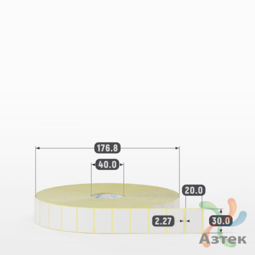 Термотрансферная этикетка 30х20 (рядов 1 по 8 000 шт) Полуглянец в рулоне, втулка 40 мм (к) IQ code