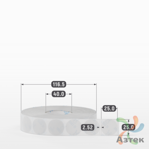 Этикетка самоклеящаяся круглая 25 мм (рядов 1 по 2 500 шт) Прозрачный полипропилен в рулоне, втулка 40 мм (к) IQ code