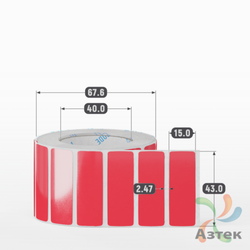 Этикетка 43х15 цветная Полипропилен (рядов 1 по 1000 шт), втулка 40 мм (к) цвет - Красный Pantone 1787 C  