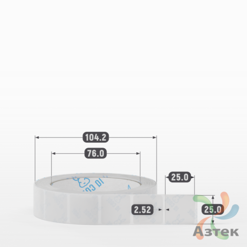 Этикетка самоклеящаяся 25х25 (рядов 1 по 1 000 шт) Прозрачный полипропилен в рулоне, втулка 76 мм (к) IQ code