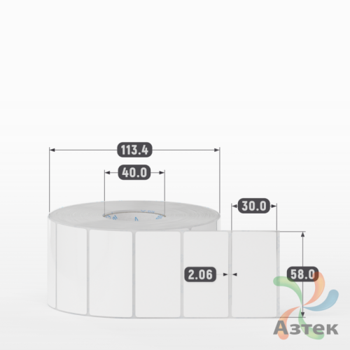 Этикетка самоклеящаяся 58х30 (рядов 1 по 2 000 шт) Полипропилен белый в рулоне, втулка 40 мм (к) IQ code 	