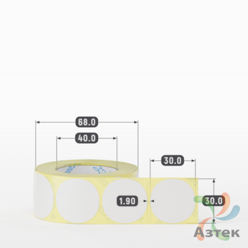 Термотрансферная этикетка круглая 30 мм (рядов 1 по 500 шт) Полуглянец в рулоне, втулка 40 мм (к) IQ code