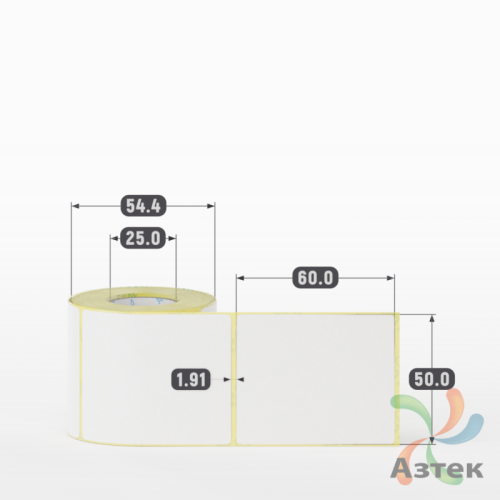 Термоэтикетка ЭКО 50х60 (рядов 1 по 200 шт)  в рулоне, втулка 25 мм (к) 