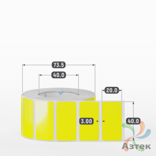 Этикетка 40х20 цветная Полипропилен (рядов 1 по 1000 шт), втулка 40 мм (к) цвет - Желтый   
