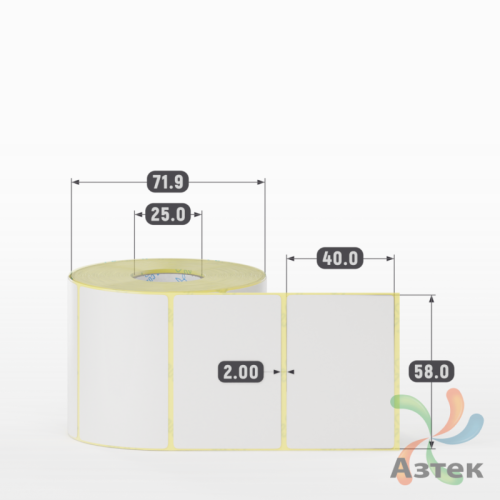 Термотрансферная этикетка 58х40 (рядов 1 по 600 шт) Полуглянец в рулоне, втулка 25 мм (к) IQ code